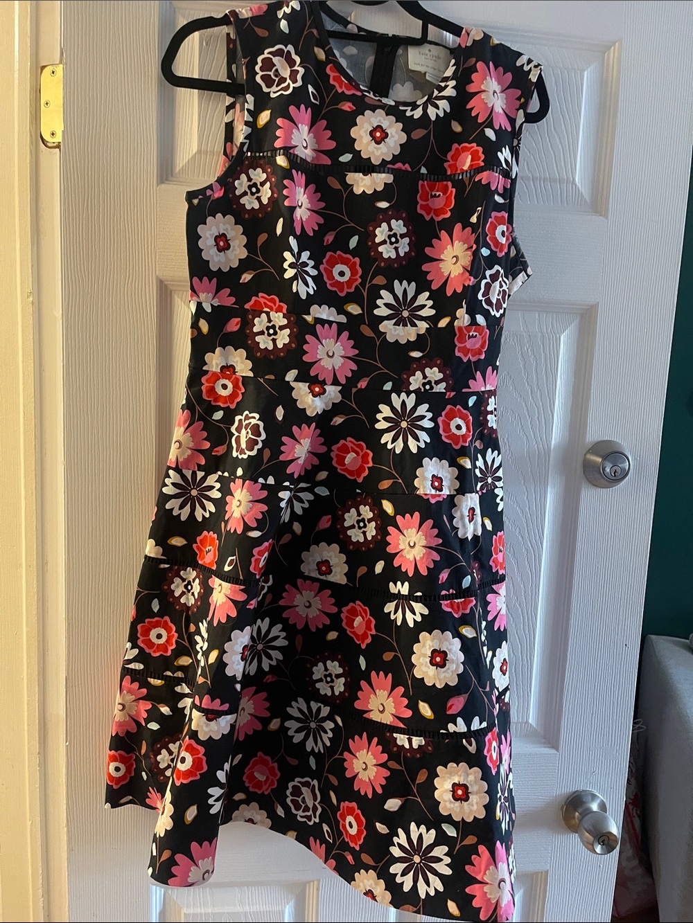 Kate Spade Black Floral Fit-and-Flare Dress with Pink & Red Flowers